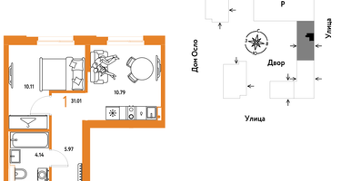 1-к. квартира, 31&nbsp;м²