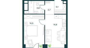 1-к. квартира, 40&nbsp;м²
