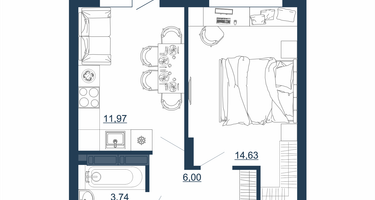1-к. квартира, 37 м²
