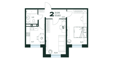 2-к. квартира, 50&nbsp;м²