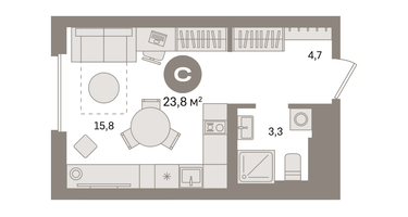 Студия, 23 м²