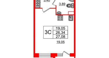 Студия, 26 м²
