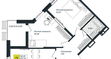 2-к. квартира, 63 м²