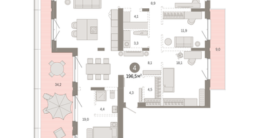 3-к. квартира, 196&nbsp;м²