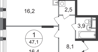 1-к. квартира, 47 м²