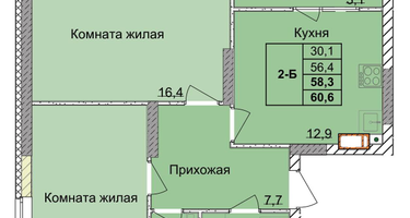 2-к. квартира, 55 м²