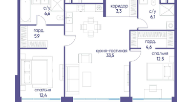 2-к. квартира, 84 м²