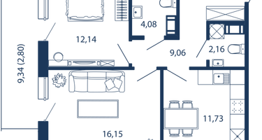 2-к. квартира, 58&nbsp;м²