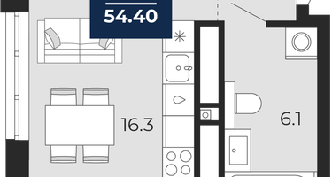 2-к. квартира, 52 м²