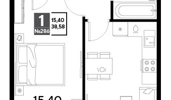 1-к. квартира, 38&nbsp;м²