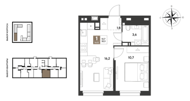 1-к. квартира, 32&nbsp;м²