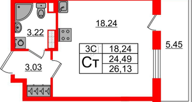 Студия, 24&nbsp;м²