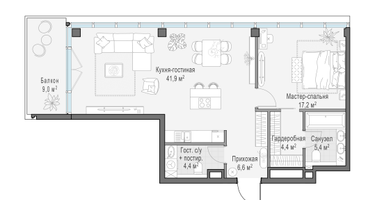 1-к. квартира, 82&nbsp;м²