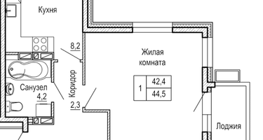 1-к. квартира, 44&nbsp;м²