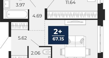 2-к. квартира, 67&nbsp;м²