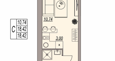 Студия, 18&nbsp;м²