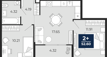 2-к. квартира, 52 м²