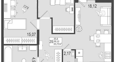 2-к. квартира, 60 м²