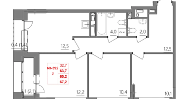 3-к. квартира, 65 м²