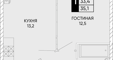 1-к. квартира, 35 м²