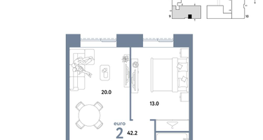 2-к. квартира, 42&nbsp;м²