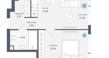 1-к. квартира, 42 м²