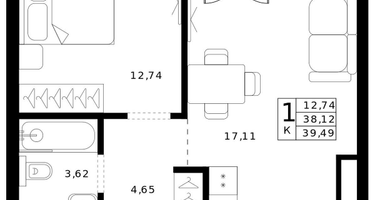 1-к. квартира, 39 м²