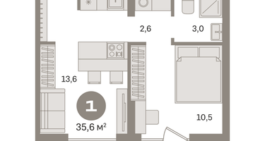 1-к. квартира, 35&nbsp;м²