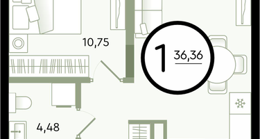 1-к. квартира, 36&nbsp;м²