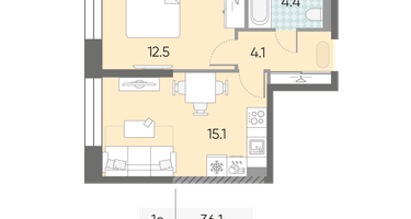 Студия, 36 м²