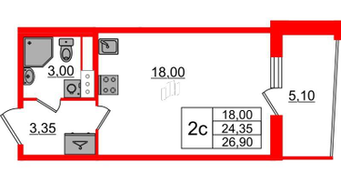Студия, 24 м²