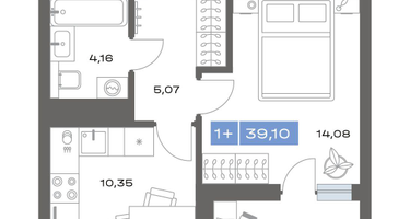 1-к. квартира, 39&nbsp;м²