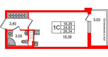 Студия, 24 м²