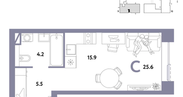1-к. квартира, 25&nbsp;м²