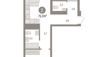 2-к. квартира, 71&nbsp;м²
