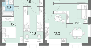4-к. квартира, 93&nbsp;м²