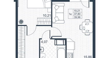 1-к. квартира, 37&nbsp;м²