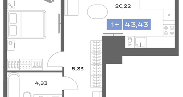 1-к. квартира, 43&nbsp;м²