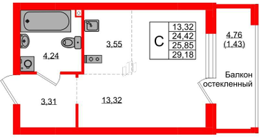 Студия, 25&nbsp;м²