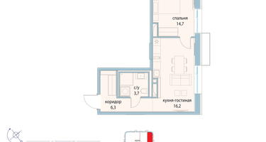 1-к. квартира, 40 м²