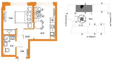 1-к. квартира, 32&nbsp;м²