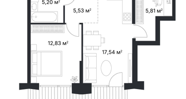 1-к. квартира, 61 м²