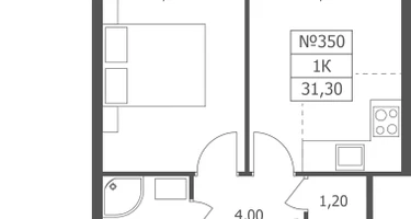 1-к. квартира, 31&nbsp;м²