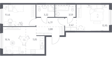 Студия, 59&nbsp;м²