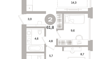 2-к. квартира, 61&nbsp;м²
