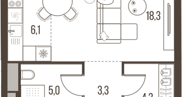 1-к. квартира, 37&nbsp;м²