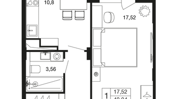 1-к. квартира, 40&nbsp;м²