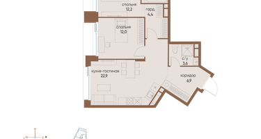 2-к. квартира, 66&nbsp;м²