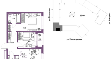 Студия, 54 м²