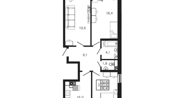 3-к. квартира, 86&nbsp;м²
